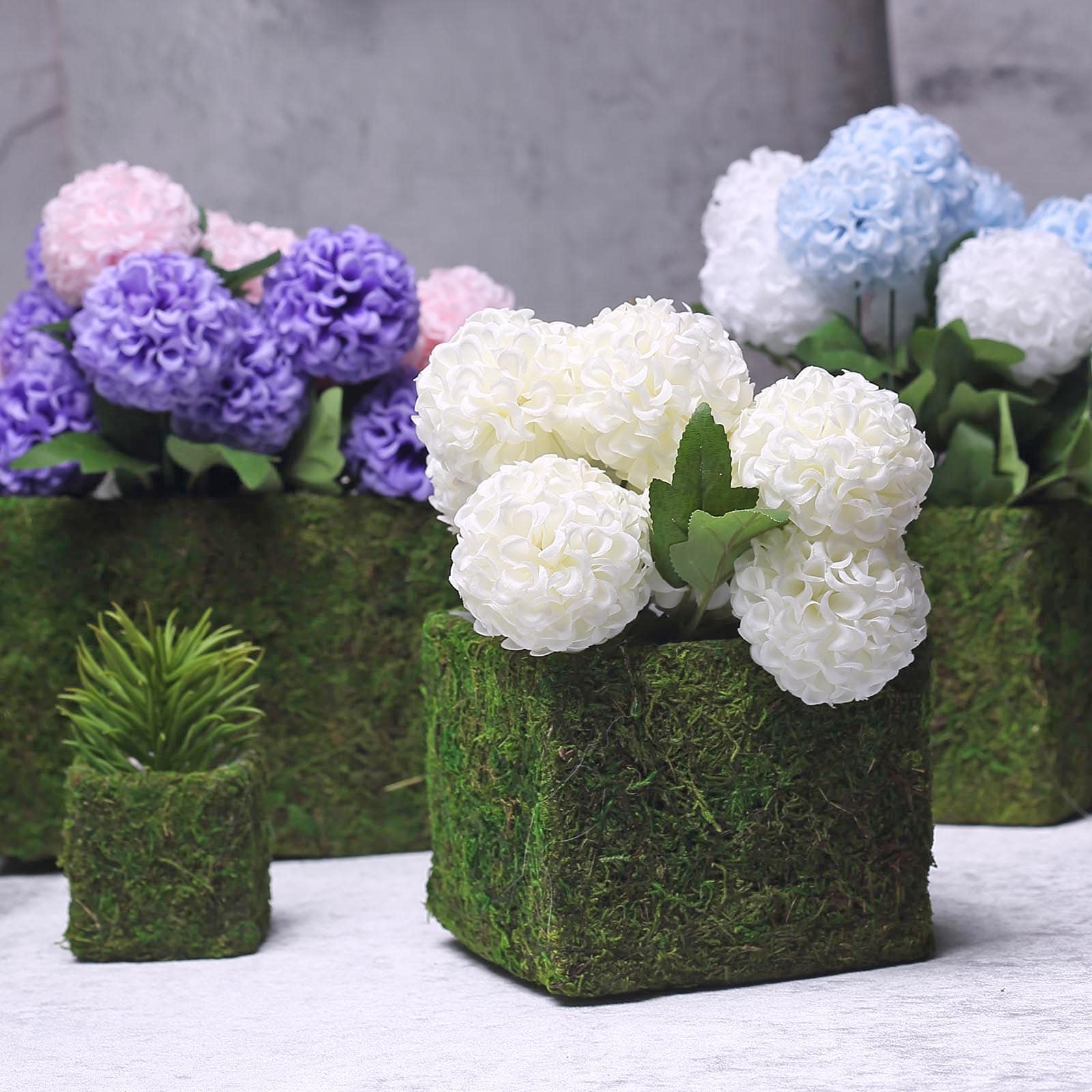 Square Preserved Moss Planter Boxes, Moss Covered Flower Basket Planter ...