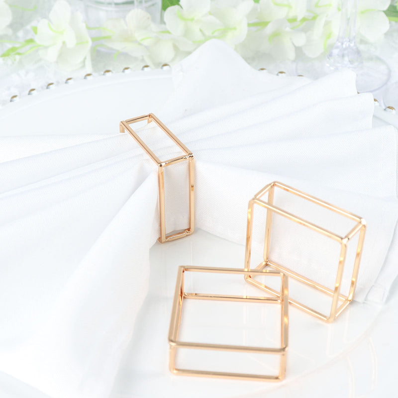 4 Pack Gold Metal Hollow Square Napkin Rings, Modern Geometric Cube Napkin Holders