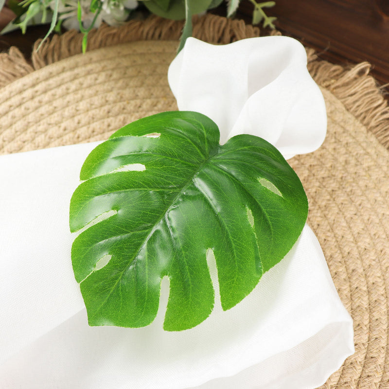 4 Pack Tropical Green Monstera Leaf Napkin Rings, Plastic Palm Leaf Napkin Buckle Holders