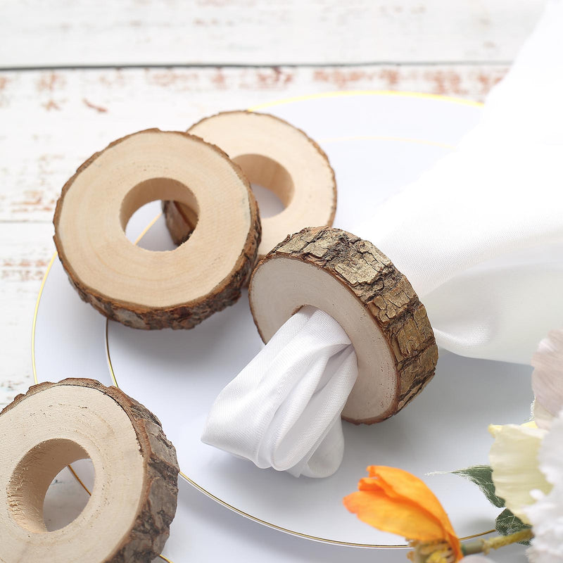 4 Pack Boho Rustic Natural Birch Wood Napkin Ring Wood Slices, Farmhouse Napkin Holders 3