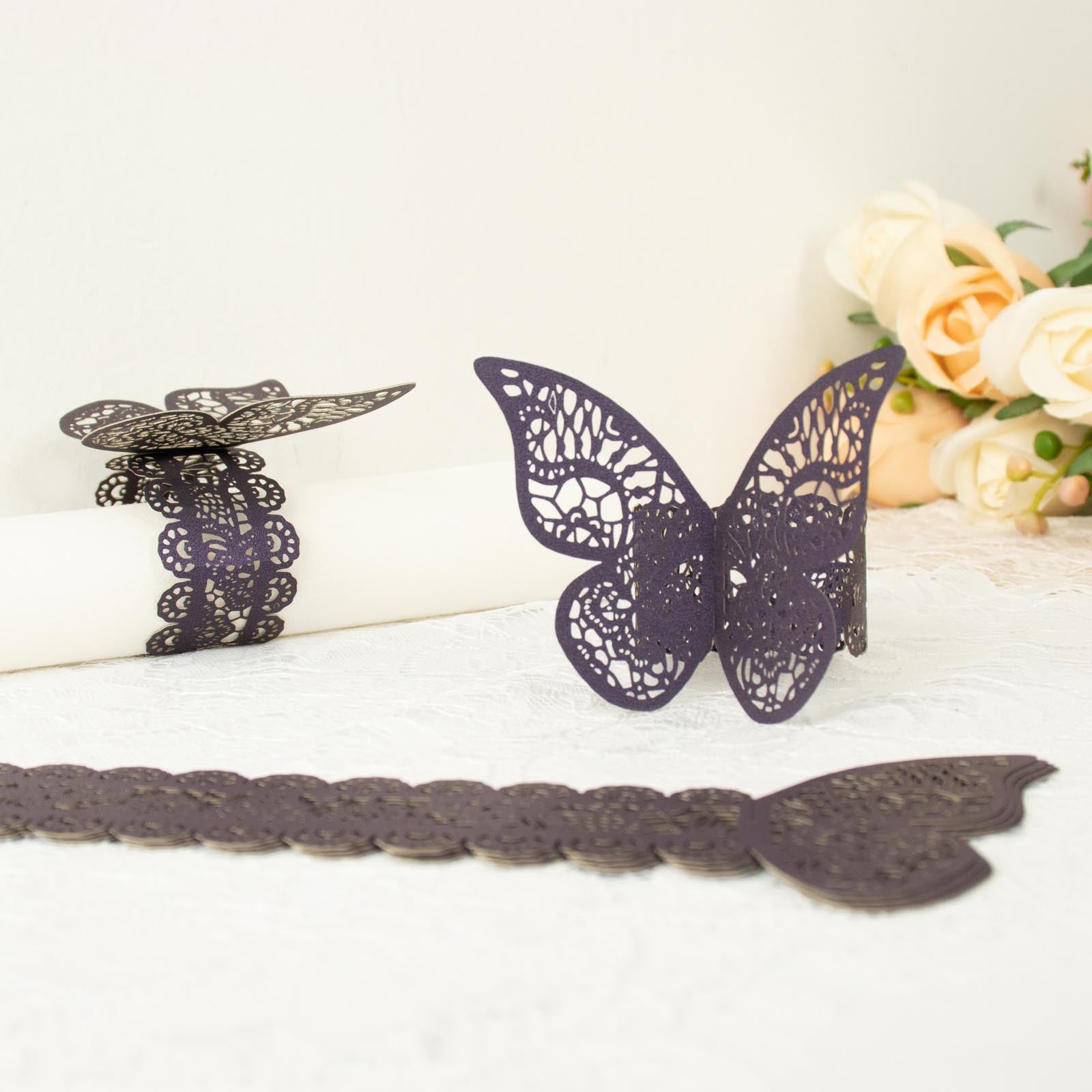 12 Pack | Shimmery Laser Cut Butterfly Paper Napkin Rings, Chair Sash ...