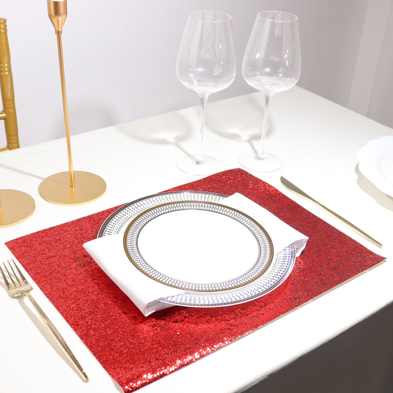 6 Pack | Sparkle Vinyl Placemats, Non Slip Decorative Rectangle Glitter Table Mat
