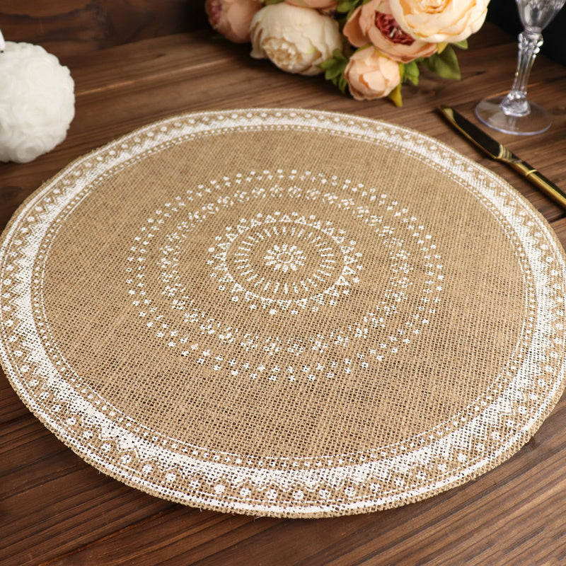 4 Pack Natural Jute & White Braided Placemats, Rustic Round Woven Burlap Table Mats 15