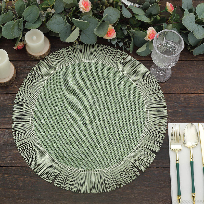 4 Pack Jute Boho Chic Fringe Edge Table Placemats, Rustic Farmhouse Burlap Tassel Dining Table Mats 16