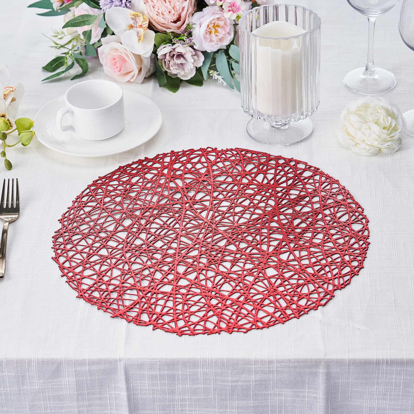Vinyl Placemats, Decorative Woven Round Table Mats | eHomemart
