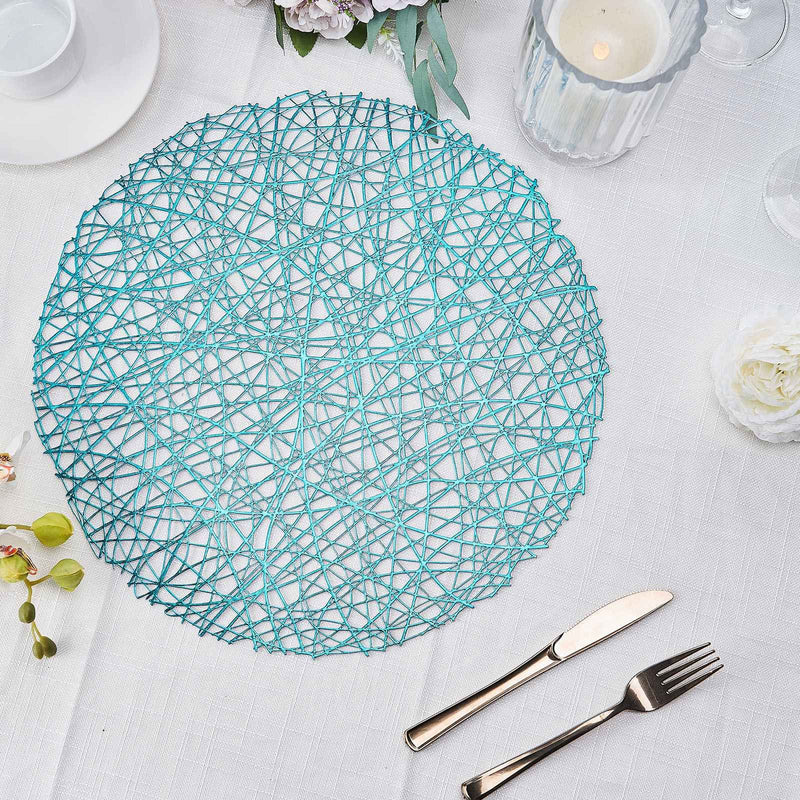 6 Pack Vinyl Placemats, Decorative Woven Non-Slip Round Table Mats 15