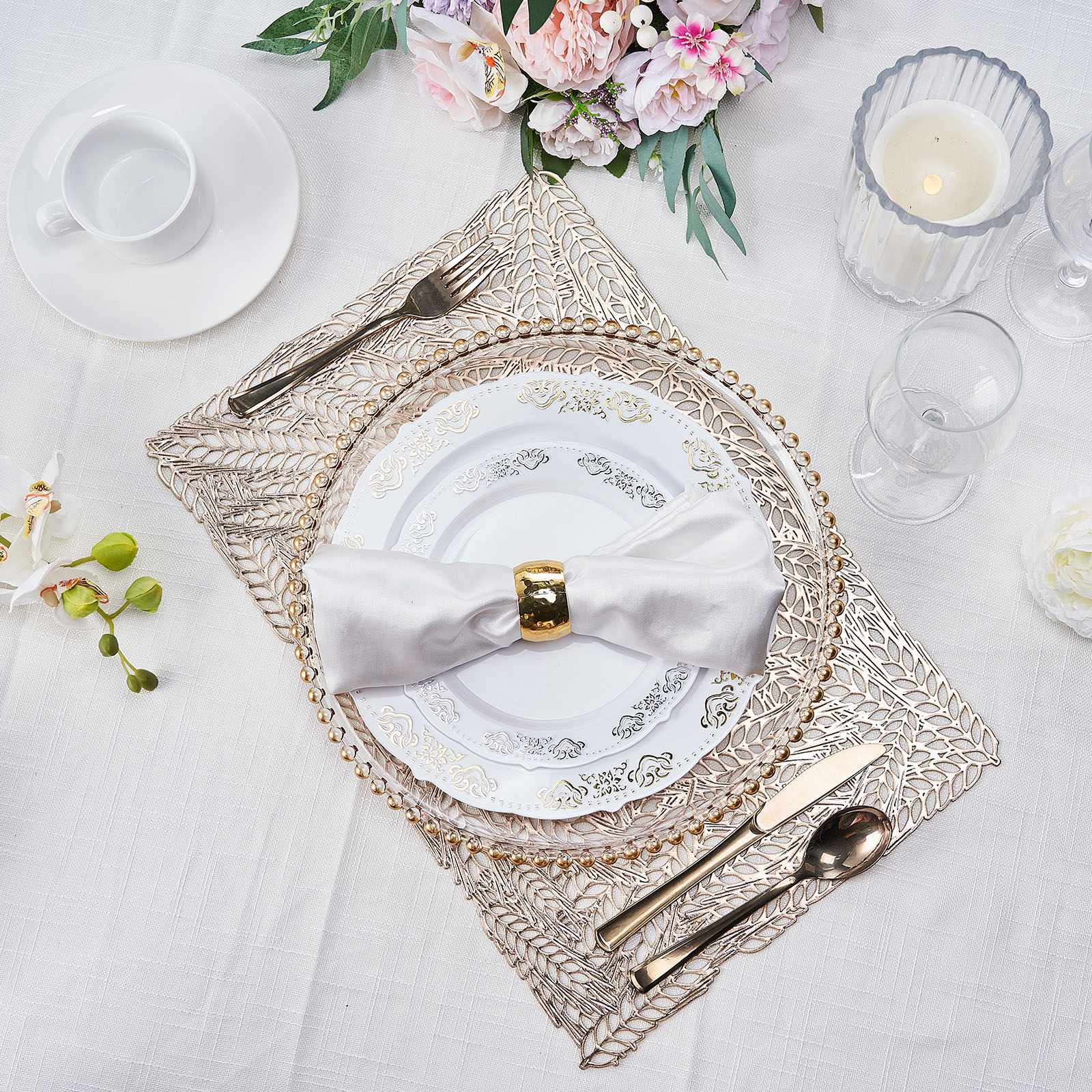 Vinyl Placemats, Metallic Non-Slip Wheat Design Rectangle Table Mats ...