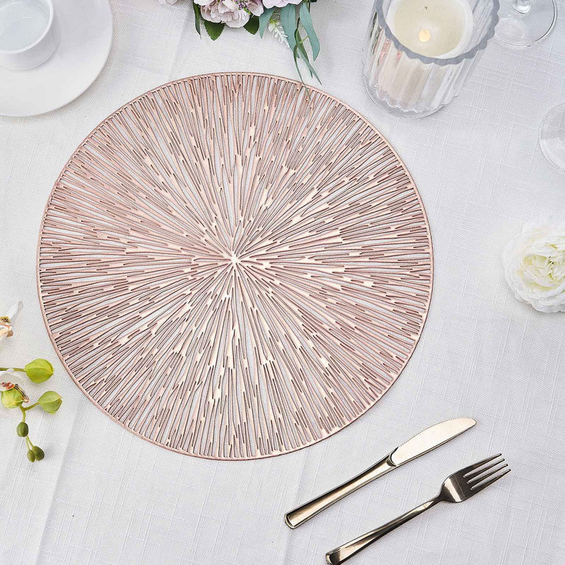 6 Pack Metallic Non-Slip Placemats, Spiked Design Round Vinyl Table Mats 15