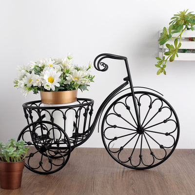 bicycle planter, bicycle plant stand, bicycle plant holder, tricycle plant stand, tricycle planter#color_black