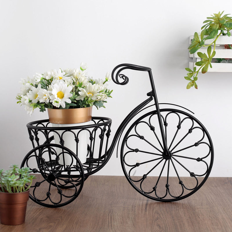 Black Metal Tricycle Planter Basket, Decorative Plant Stand For Indoor/Outdoor 22