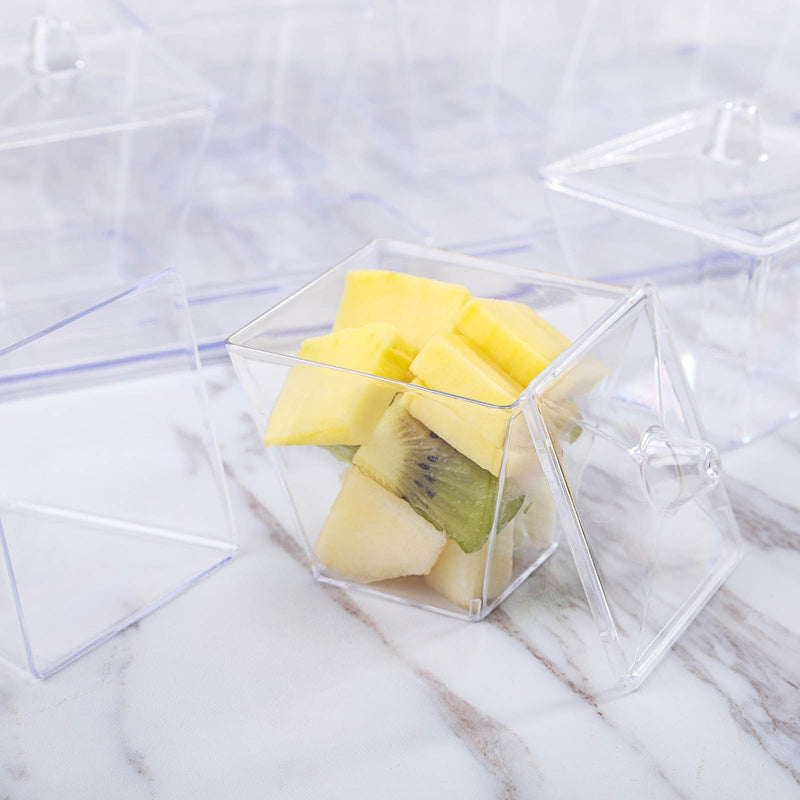 20 Pack Clear Square Plastic Appetizer Cups With Serving Tray, Disposable Dessert Cups With Lids 3oz