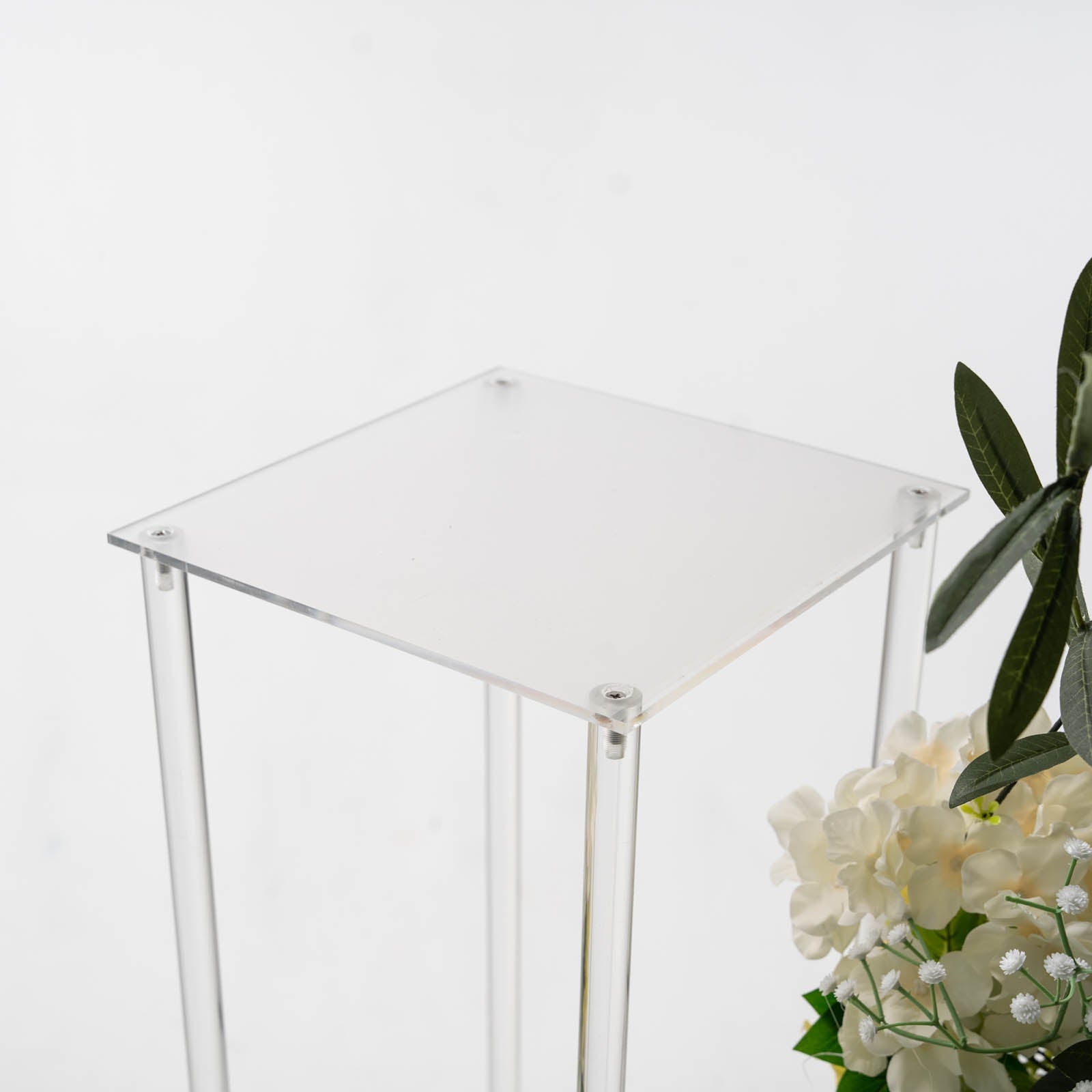 Clear Acrylic Floor Vase Flower Stand With Mirror Base, Pedestal