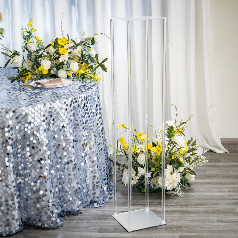 Clear Acrylic Floor Vase Flower Stand With Mirror Base, Pedestal Columns