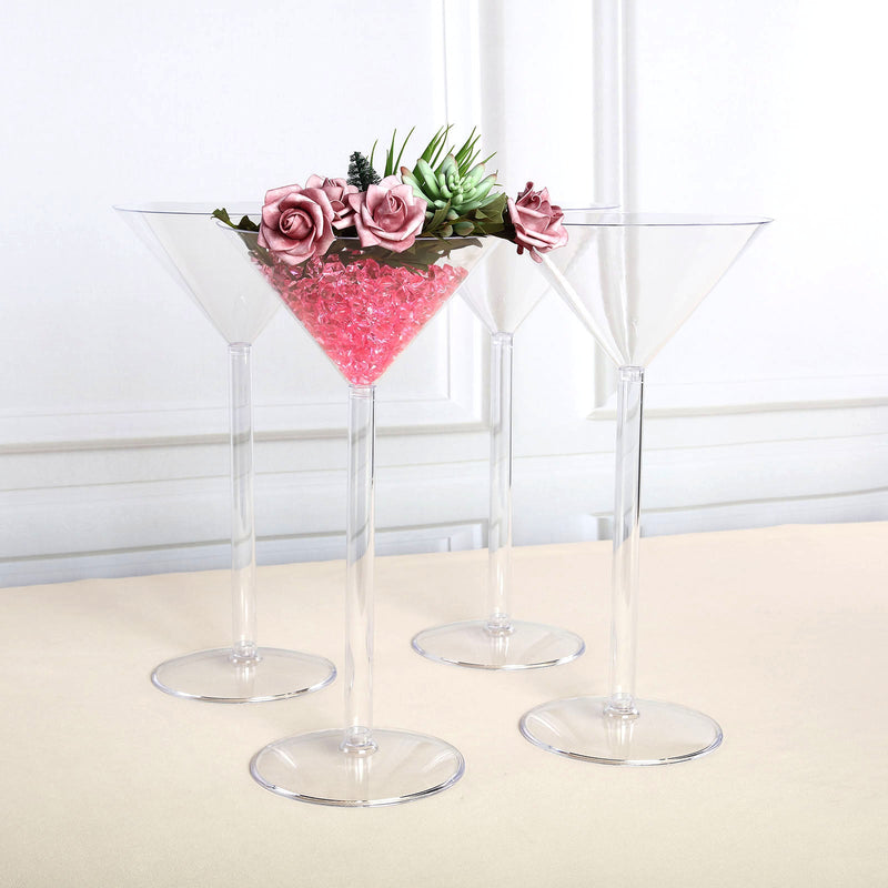 4 Pack Clear Plastic Martini Glass Flower Vases, Table Centerpieces 18