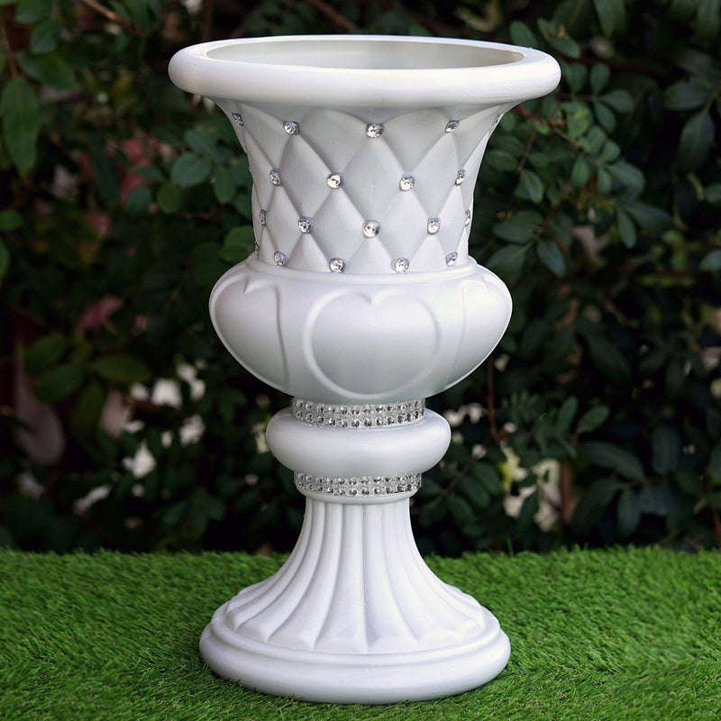 2 Pack White Crystal Beaded Italian Inspired Pedestal Stand Flower Plant Pillar With 10mm Crystal Studs PVC 18