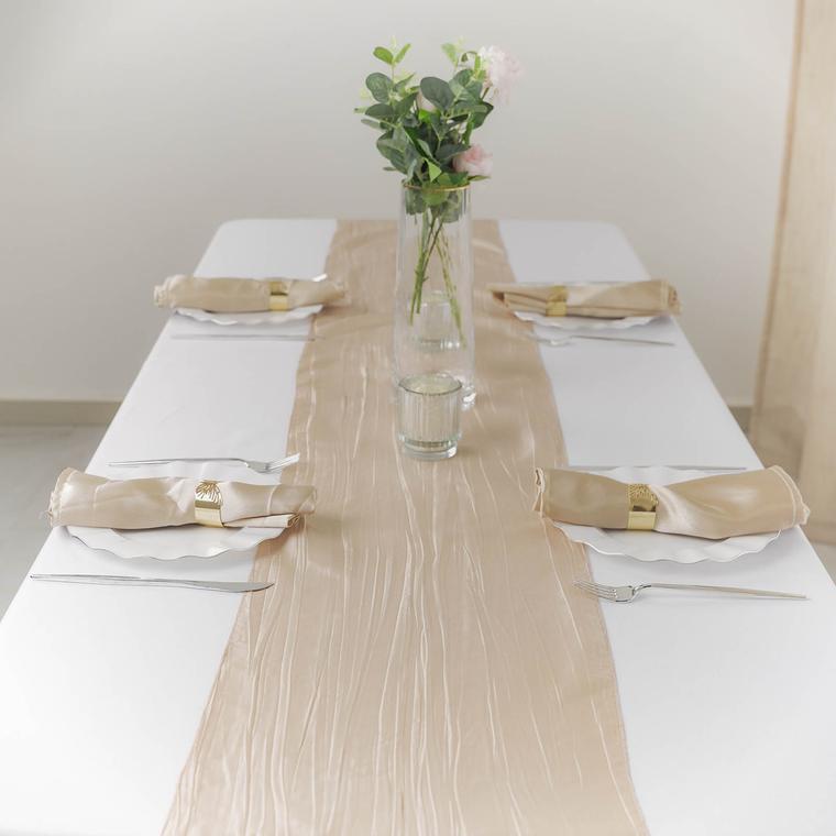 Accordion Crinkle Taffeta Table Runner, Elegant Linen Runner 12