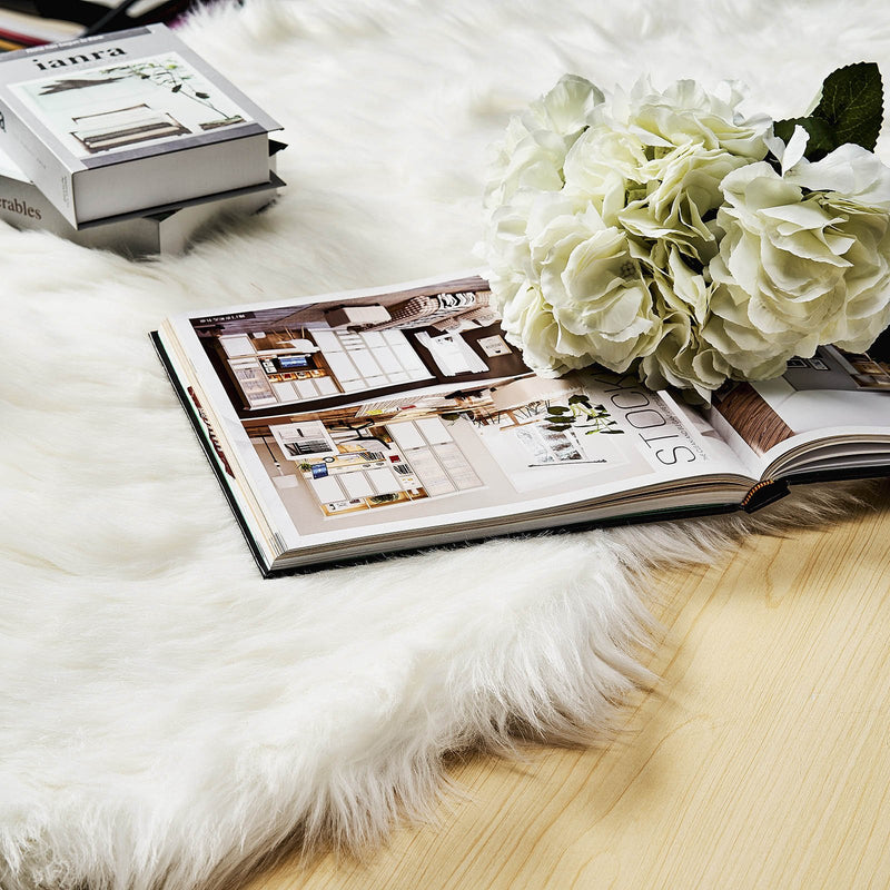 White Ultra Soft Faux Sheepskin Rug Runner, Fluffy Area Rug Shag Carpet 6ftx2ft