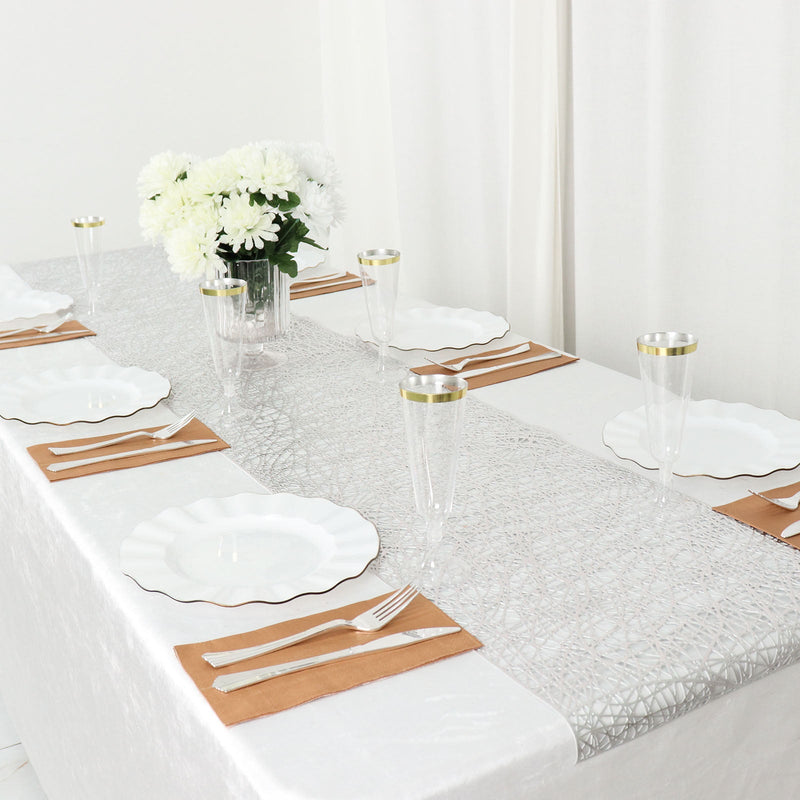 Metallic Non-Slip Plastic Woven Vinyl Table Runner, Reversible Tabletop Runner 13