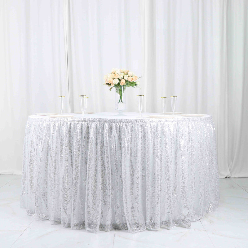 Sequin Pleated Satin Table Skirt With Top Velcro Strip 17ft