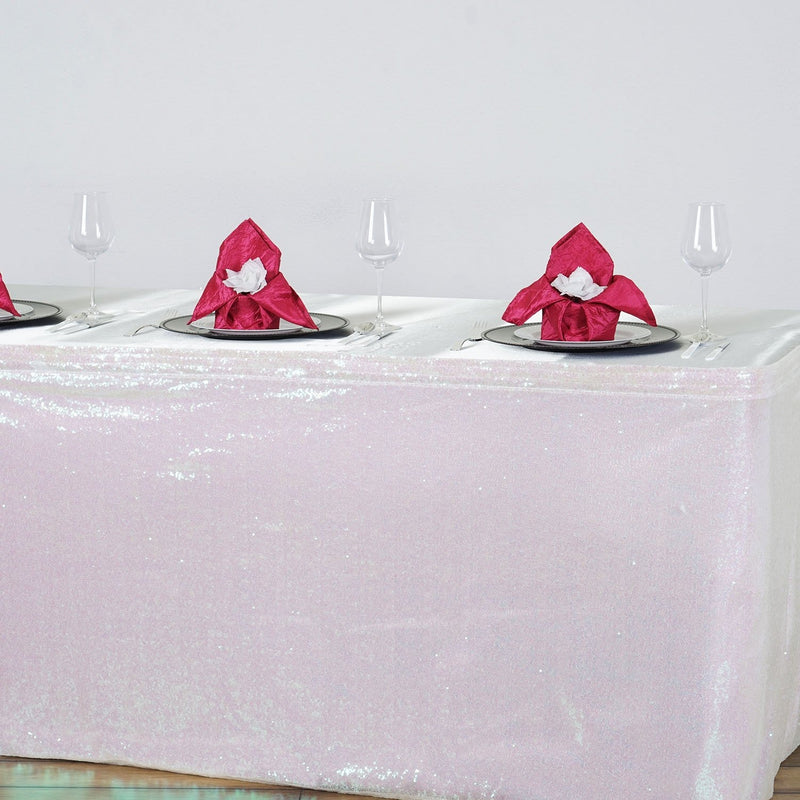 White Iridescent Glitzy Sequin Table Skirts 14ft