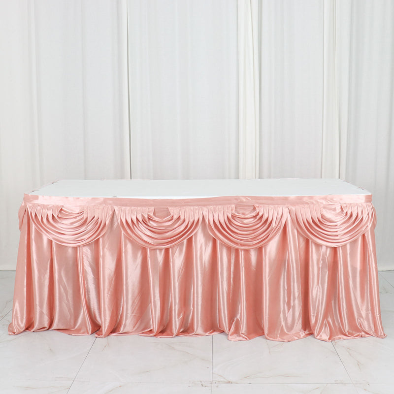 Pleated Satin Double Drape Table Skirt 14ft