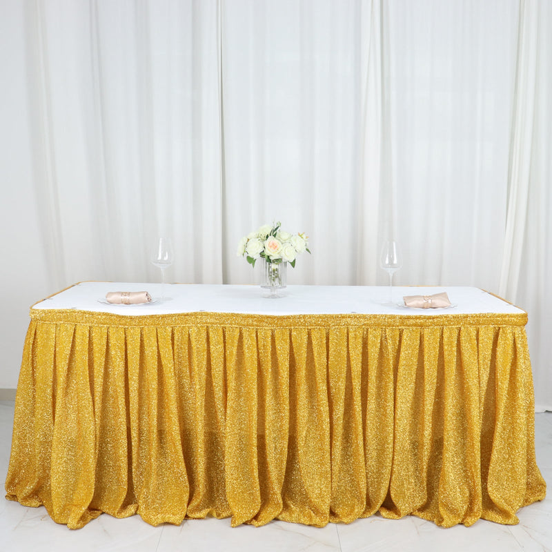 Metallic Shimmer Tinsel Spandex Pleated Table Skirt with Top Velcro Strip 17ft