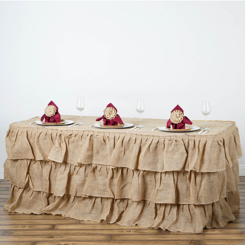 Natural 3 Tier Rustic Elegant Ruffled Burlap Table Skirt