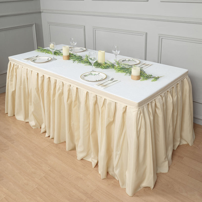 Pleated Polyester Table Skirt, Banquet Folding Table Skirt 14ft