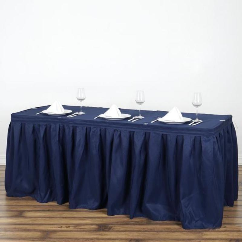 Pleated Polyester Table Skirt, Banquet Folding Table Skirt 17ft