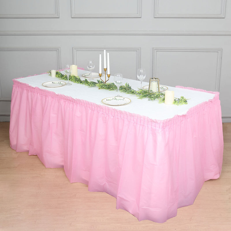 Ruffled Plastic Disposable Table Skirt, Waterproof Spill Proof Outdoor/Indoor Table Skirt 14ft