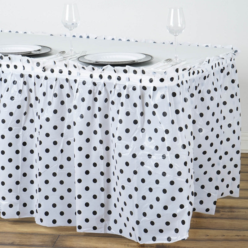 Polka Dots Pleated Plastic Table Skirts, Disposable Table Skirt Spill Proof 14ft 10 Mil