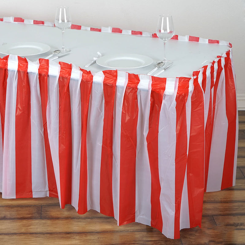 Stripe Plastic Table Skirt, Disposable Table Skirt Spill Proof 14ft 10 Mil