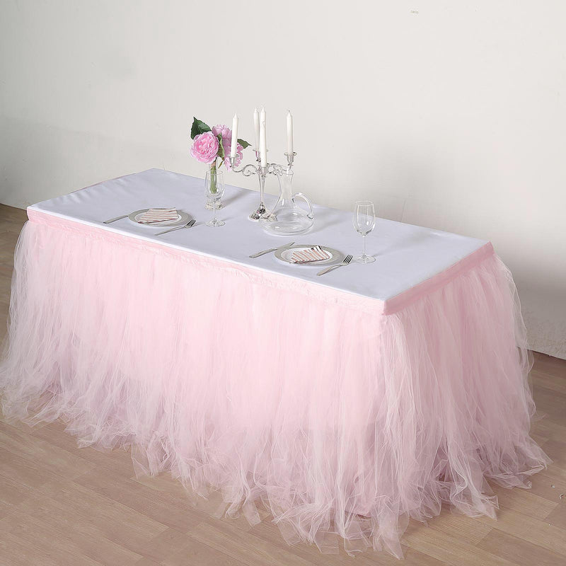 4 Layer Tulle Tutu Pleated Table Skirt 17ft