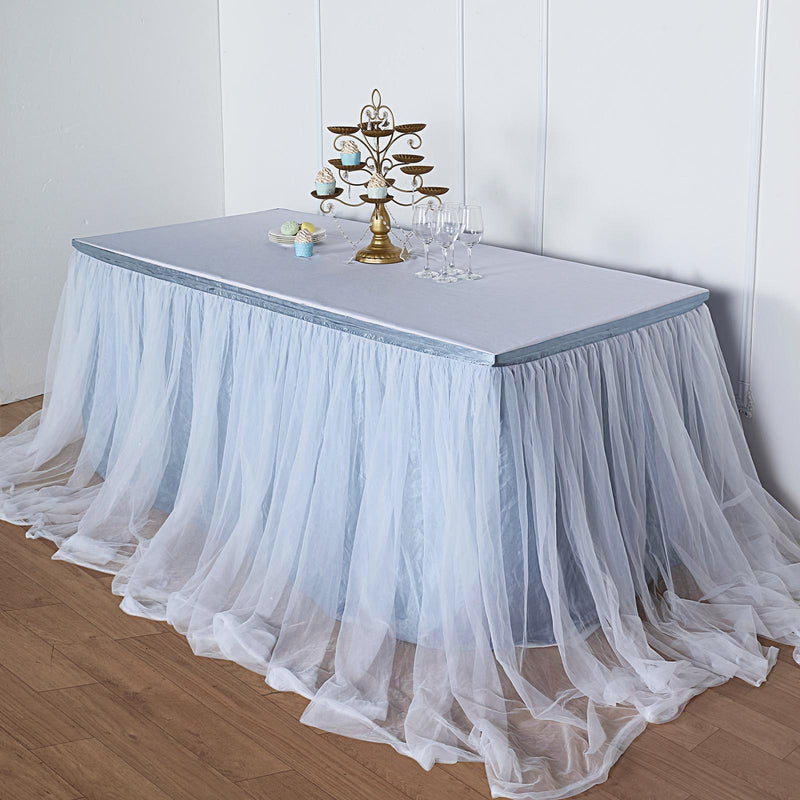 Extra Long Two Layered Tulle and Satin Table Skirt 17ft 48