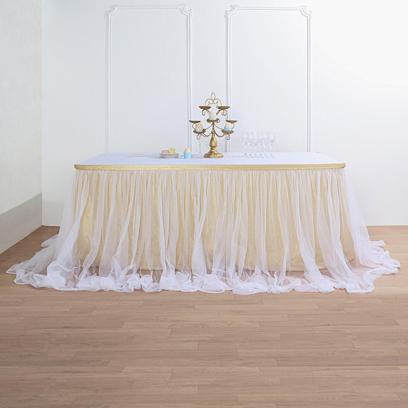 Extra Long Two Layered Tulle and Satin Table Skirt 14ft 48