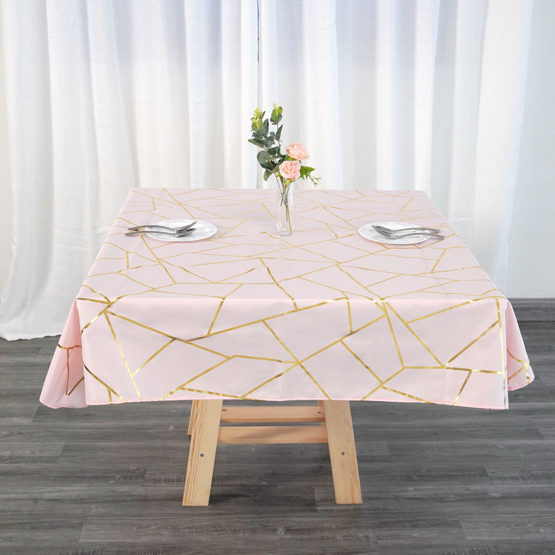 Polyester Square Tablecloth With Gold Foil Geometric Pattern 54
