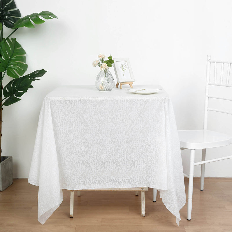 White Square Lace Design Waterproof Plastic Tablecloth, PVC Rectangle Disposable Table Cover 65