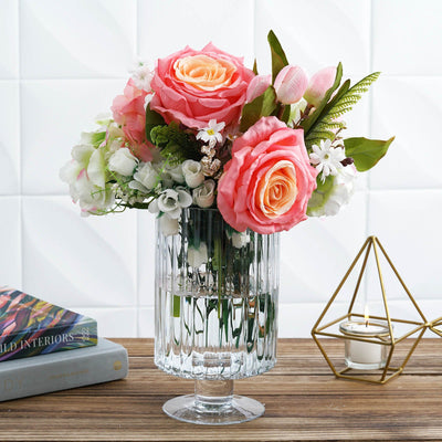 glass candle holders, glass pedestal vase, ribbed glass vase, clear glass jars, glass floral vases#size_9"