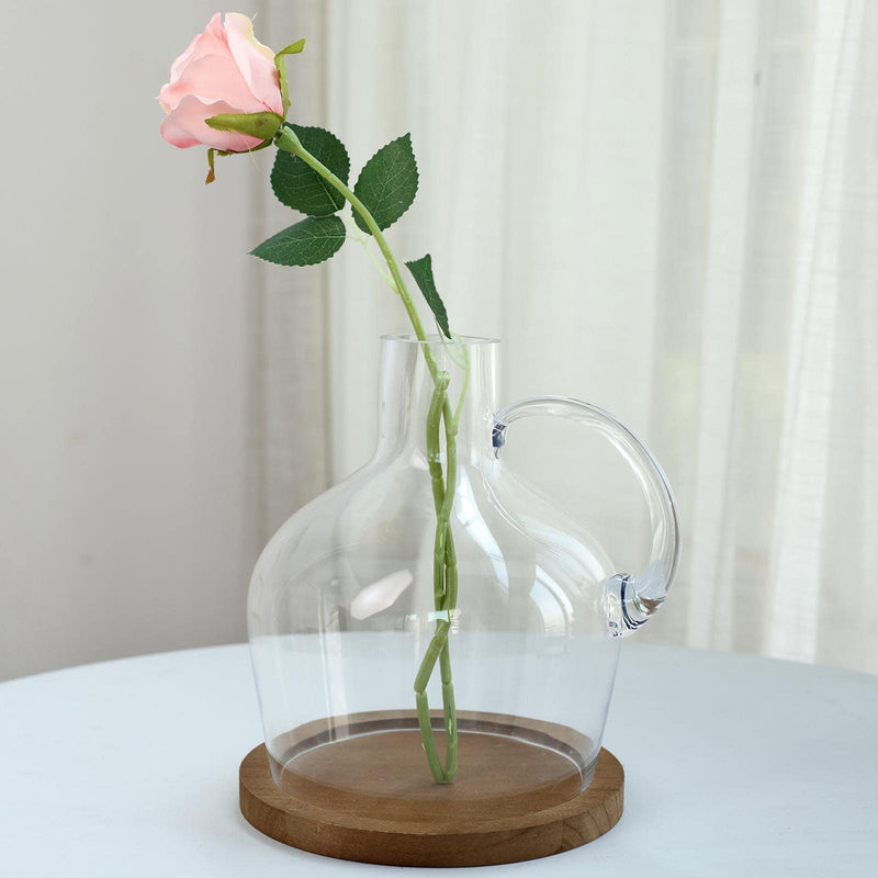 Heavy Duty Clear Glass Vases Candle Holder Centerpiece, Cloche Jar Dome With Wooden Base 10