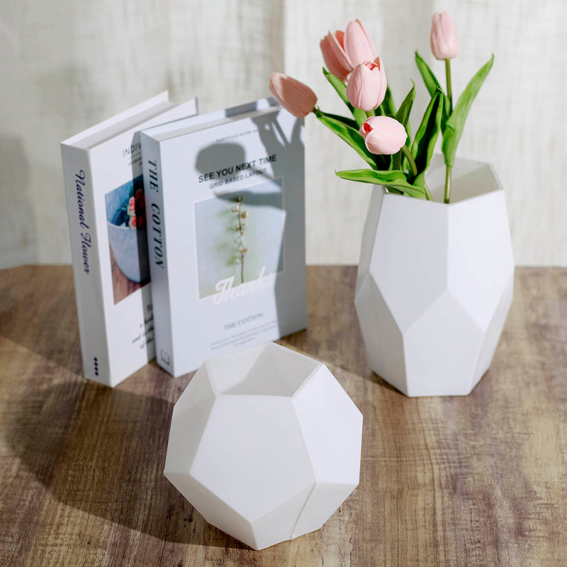 Set of 2 Modern Geometric Flower Vases, Pentagon Glass Candle Holders 5