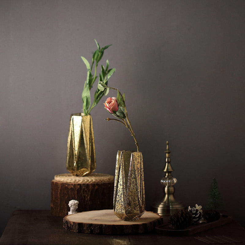 2 Pack Gold Geometric Mercury Glass Vase Flower Centerpieces