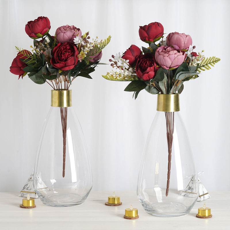 2 Pack Clear Glass Flower Vase with Gold Metal Top, Decorative Glass Jars