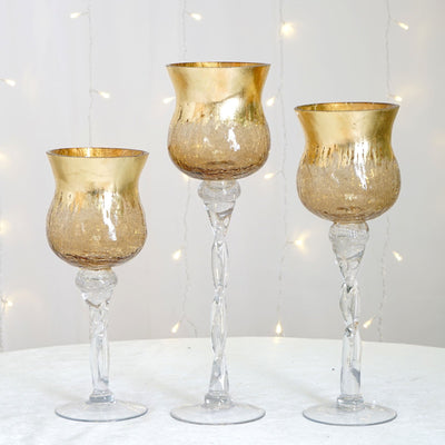 Glass Hurricane Vase, Long Stem Glass Candle Holders, Glass Hurricane Candle Holder, Tall Hurricane Candle Holders, Crackle Glass Vase#color_gold