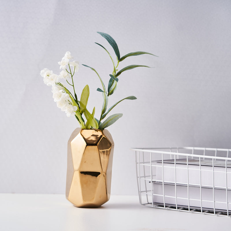2 Pack Metallic Gold Modern Geometric Cylinder Ceramic Vases 6