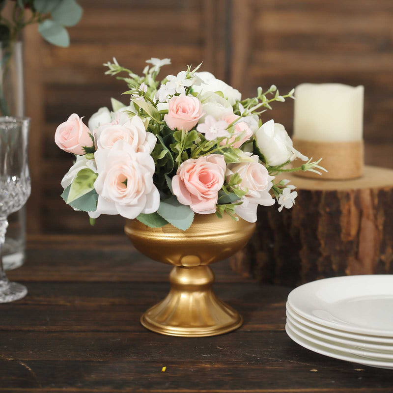 2 Pack Gold Metal Wine Goblet Style Flower Table Pedestal Vase, Antique Mini Compote Vase 4