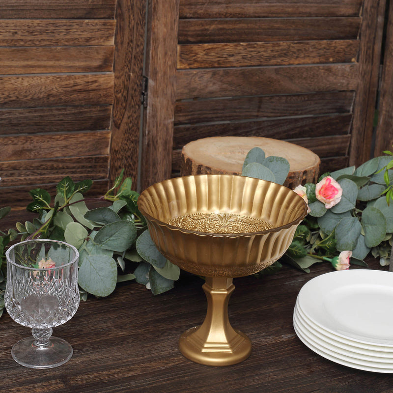 Gold Glass Roman Style Compote Floral Bowl Centerpiece, Antique Flower Table Pedestal Vase 7