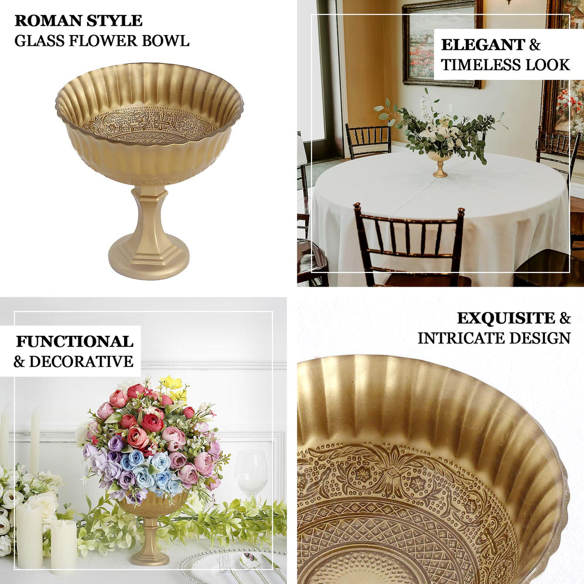 Gold Glass Roman Style Compote Floral Bowl Centerpiece | eHomemart