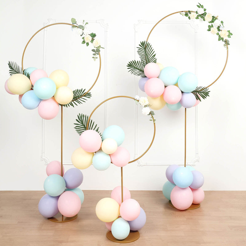 Gold Column With Hoop Flower Pillar Stand, Metal Arch Table Centerpiece – Height Adjustable
