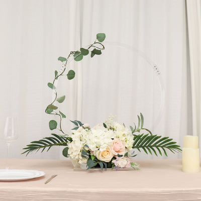 hoop centerpieces, floral hoop centerpiece, acrylic flower stand, flower stand indoor, outdoor flower stand#color_clear
