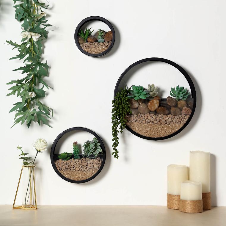 Set of 3 | Half Moon Wall Planters, Round Metal Wall Hanging Planter, Modern Indoor/Outdoor Terrarium - 6